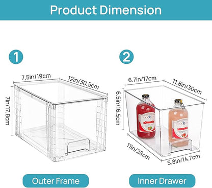 Vtopmart 2Pack Large Stackable Kitchen Pantry Storage Drawers, Clear Organizer Bins with Handles, Acrylic Drawer Organizers for Kitchen Pantry, Bathroom Undersink, Cabinet Organization and Storage - Image 2