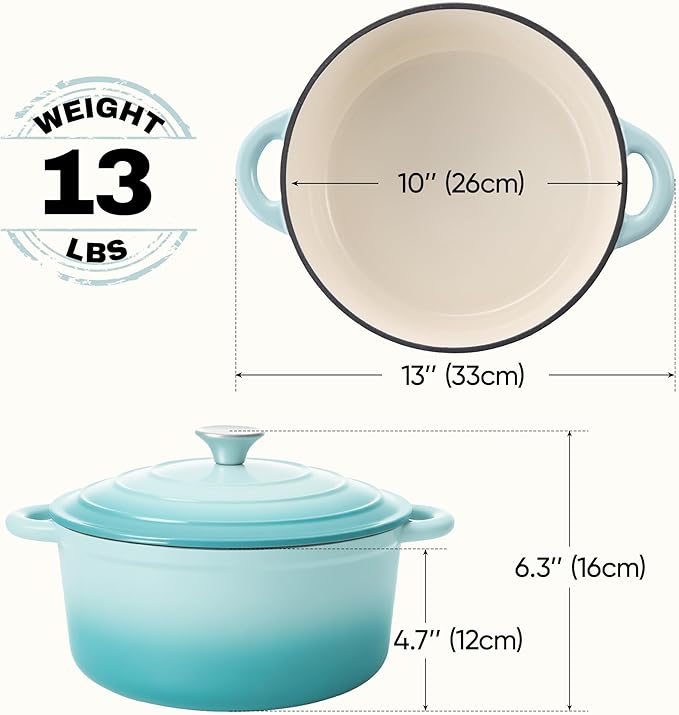 6 Quart Dutch Oven Pot with Lid, Non Stick Enameled Cast Iron Dutch Oven for Bread Baking, Heavy-Duty, Oven Safe Ceramic Cookware Up to 500°F for Baking, Braising, Stews, Roasting, Verdant - Image 3
