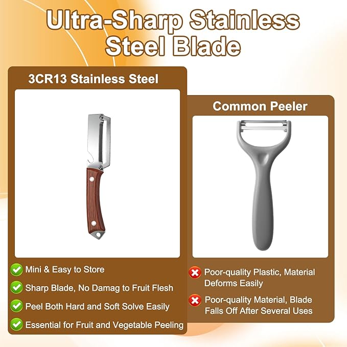 2PCS Multifunctional Vegetable Peeler for Kitchen, Premium Vegetable Peeler with Wooden Handle and Bottle Opener, Stainless Steel Blade Kitchen Tool for Fruit Apple Potato Pumpkin Papaya - Image 6