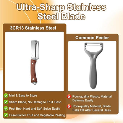 2PCS Premium 2-in-1 Vegetable Peeler with Wooden Handle, Stainless Steel Blade & Bottle Opener, Multi-Purpose Kitchen Tool for Apple, Potato, Pumpkin, Papaya & Various Fruits/Vegetables (Wood+Black) - Image 8