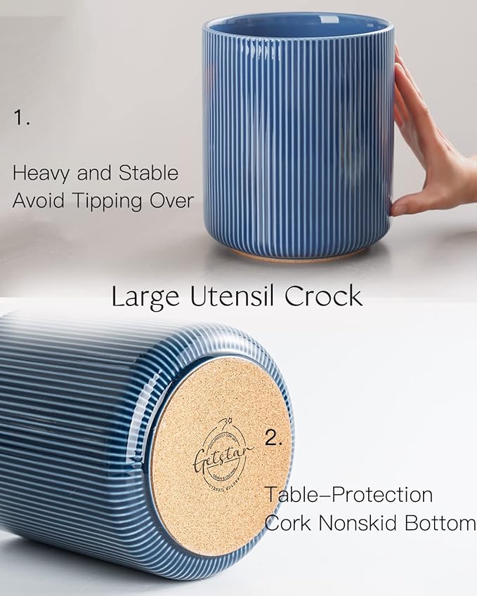 getstar Large Utensil Holder for Kitchen Counter,7.2" Vintage Ceramic Utensils Crocks Utensil Organizer for Spatula Farmhouse Kitchen Decor - Image 3