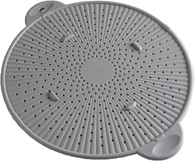 Silicone Splatter Screen, Multi-Use Kitchen Tool, Protect Stovetop and Counters, 3-in-1 Silicone Kitchen Trivet, Splatter Screen, and Colander Lid, Gray by Simply+Served