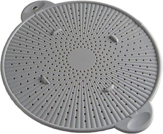Silicone Splatter Screen, Multi-Use Kitchen Tool, Protect Stovetop and Counters, 3-in-1 Silicone Kitchen Trivet, Splatter Screen, and Colander Lid, Gray by Simply+Served