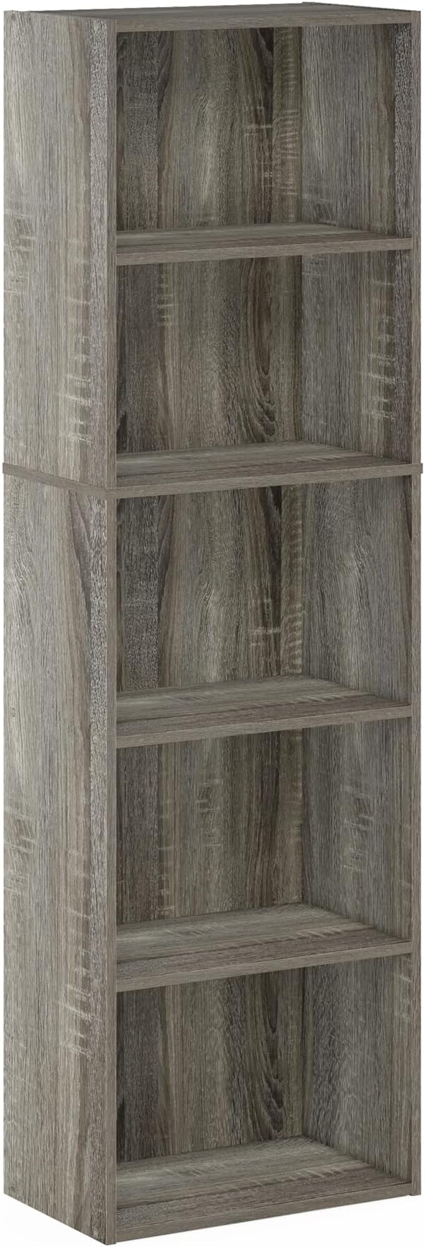 Furinno LUDER Book Shelf, 5-Tier Bookshelf, Bookcase with Open Shelves, 9.4 x 15.8 x 52, Easy Assembly, for Living Room, Bedroom, Home Office, French Oak - Image 6