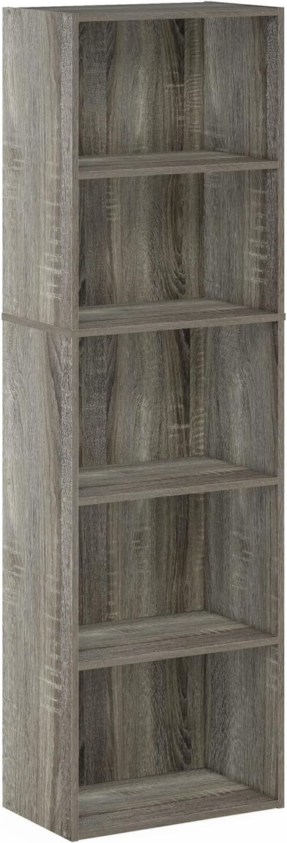 Furinno LUDER Book Shelf, 5-Tier Bookshelf, Bookcase with Open Shelves, 9.4 x 15.8 x 52, Easy Assembly, for Living Room, Bedroom, Home Office, French Oak - Image 6