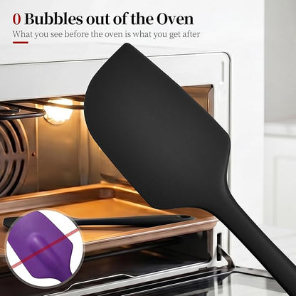 600ºF Heat Resistant Spatula, 11.34 inch High Heat Food Safe Semless Kitchen Silicone Scraper for Cooking Baking Mixing Scraping Stirring Nonstick Cookware Pan Bowl (Black)