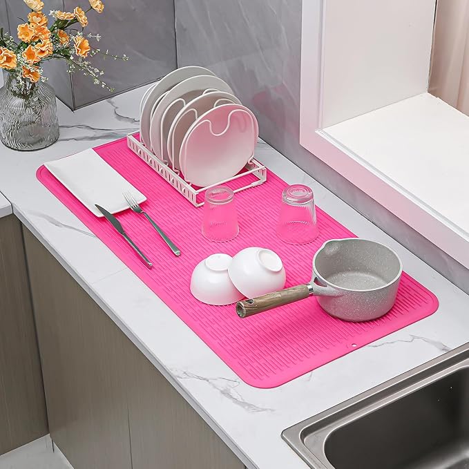 MicoYang Silicone Dish Drying Mat for Multiple Usage,Easy clean,Eco-friendly,Heat-resistant Silicone Mat for Kitchen Counter or Sink,Refrigerator or Drawer Liner Rose 5XL 36inches x 18inches - Image 7