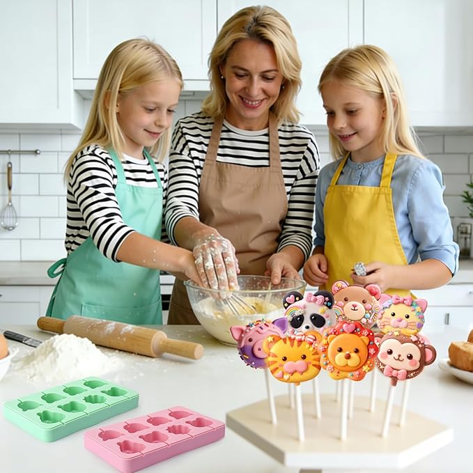 Juome Cake Pop Mold Kit, 2 Pack 16 Cavities Animal Shape Cakesicle Molds Silicone with 100 Wooden Sticks&100 Packaging Bags, Cake Pop Maker Supplies Accessories, Baking Tools for Home Baking Desserts - Image 7