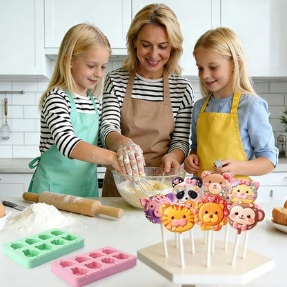 Juome Cake Pop Mold Kit, 2 Pack 16 Cavities Animal Shape Cakesicle Molds Silicone with 100 Wooden Sticks&100 Packaging Bags, Cake Pop Maker Supplies Accessories, Baking Tools for Home Baking Desserts - Image 7