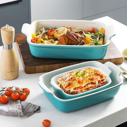 Sweejar Baking Pans Set, Ceramic 9x13 Baking Dish with Handle, Rectangular Casserole Dishes for Oven, Bakeware Sets of 3, Durable Lasagna Pan Deep for Kitchen, Banquet, Wedding Gift(Turquoise) - Image 5