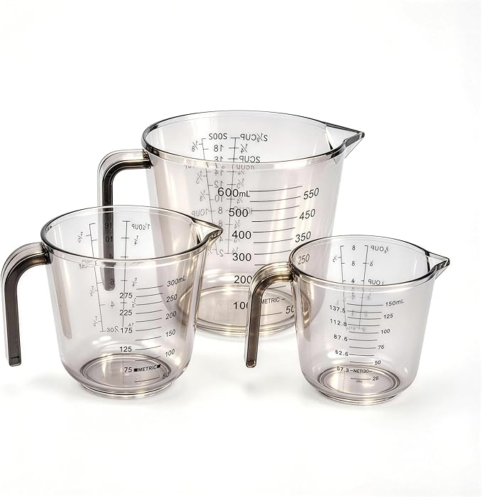 Measuring Cups Set, 3PCS with Pour Spout & Handle, Multi-Scale (cup | oz | ml) Stackable Liquid & Dry Plastic Measuring Tools for Baking Cooking, Essential Kitchen Gadgets (Coffee Brown) - Image 9
