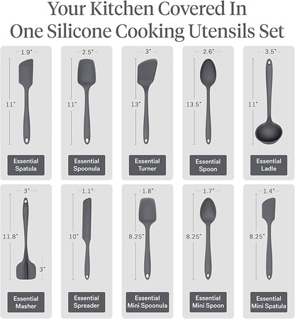 GIR: Get It Right 10-Piece Silicone Essentials Kitchen utensils set - Ladle, Spatula, Flip, Spoon & Spoonula - Non toxic cooking utensils for Nonstick Cookware, Cooking and Baking - Charcoal - Image 3