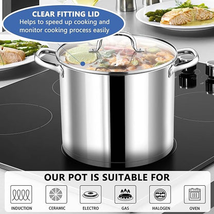 P&P CHEF 12 QT Stock Pot with Lid, Stainless Steel Large Cooking Pot, Soup Canning Stockpot for Stewing Simmering, Tri-ply Bottom for All Stoves, Heavy-Duty &Dishwasher Safe & Food-Grade - Image 5