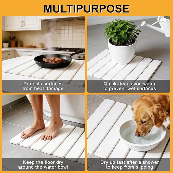 Stone Dish Drying Mat for Kitchen Counter, 16''×12'' Quick Dry Stone Dishes Mats Foldable Water Absorbing Diatomaceous Earth Drying Organizer Mat for Dishes Utensils Bottles Any Countertop(White) - Image 7
