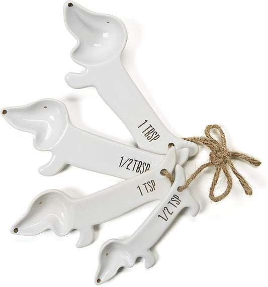 VOTUM White Dachshund Ceramic Measuring Spoon Set – Set of 4 Cute Weiner Dog Themed Kitchen Baking Tools – Gift for Dog Lovers by VOTUM