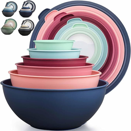 Zulay Kitchen 12 Piece Plastic Mixing Bowls with Leak-Proof Lids Set - Microwave and Freezer Safe Kitchen Mixing Bowls for Preparing, Serving and Storing - Large Nesting Bowls (Cotton Candy Ombre) by ZulayKitchen