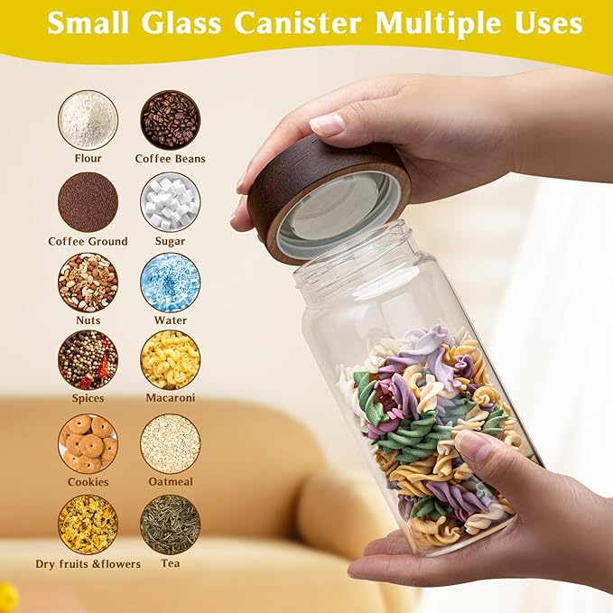 18 OZ Glass Coffee Jars with Top Screw Lid Ground Sugar Spice Herb Container Clear Glass Jar Round Food Storage Canister for Pantry Tea Coffee Bean Spice Cookies Salts (2×550ml(18oz)) - Image 3