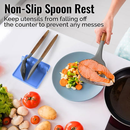 Zulay Kitchen Silicone Utensil Rest with Drip Pad for Multiple Utensils - BPA-Free, Heat-Resistant Spoon Rest & Spoon Holder for Stove Top - Kitchen Utensil Holder for Ladles & Tongs - Periwinkle - Image 4