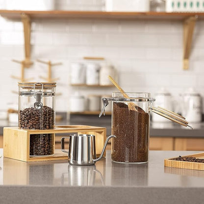 Yangbaga Ground Coffee Storage Container with Shelf, 2×45OZ Glass Coffee and Sugar Container Set, Coffee Canisters with Airtight Lids and Scoop, Food Storage Jars for Kitchen,Nuts,Tea,Sugar - Image 9