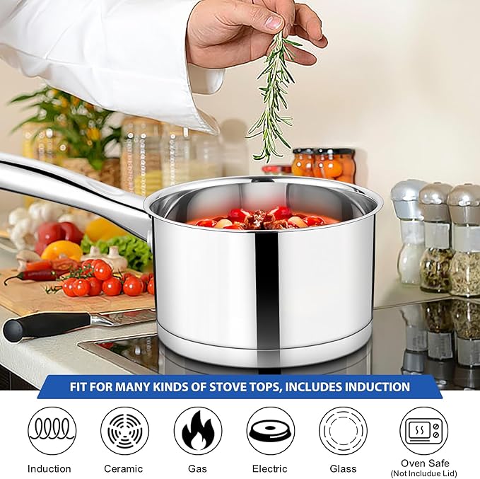 TeamFar Saucepan, 3 qt Stainless Steel Sauce Milk Pan & Lid with Tri-ply Bottom, Home/Kitchen Induction Pot for Cooking/Boiling/Warming/Stewing, Healthy & Heavy Duty, Dishwasher Safe - Image 7