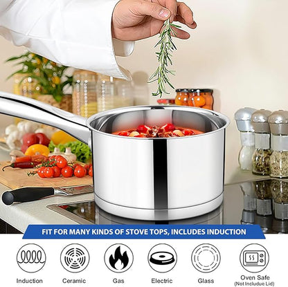 TeamFar Saucepan, 3 qt Stainless Steel Sauce Milk Pan & Lid with Tri-ply Bottom, Home/Kitchen Induction Pot for Cooking/Boiling/Warming/Stewing, Healthy & Heavy Duty, Dishwasher Safe - Image 7