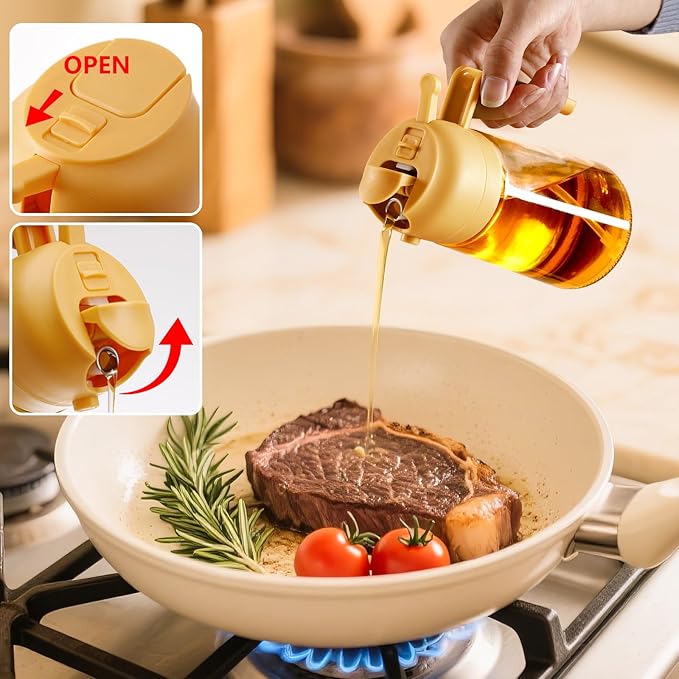 SWEET VIEW Oil Sprayer for Cooking, 16oz/470ml 2 In 1 Glass Olive Oil Sprayr & pourer for Kitchen, Air Fryer, Cooking, Salad, BBQ (Yellow) - Image 4