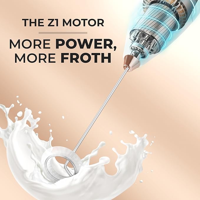Zulay Kitchen Powerful Milk Frother Wand With 4 AA Duracell Batteries - Ultra Fast Handheld Drink Mixer - Electric Whisk Foam Maker for Coffee, Lattes, Cappuccino, Matcha & Creamer - White & Rose Gold - Image 3