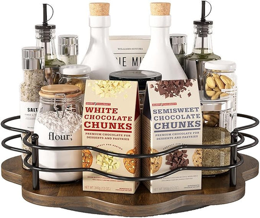 12" Lazy Susan Turntable Organizer,Round Wooden Lazy Susan Organization and Rotating Spice Rack for Dining Table,Pantry,Kitchen Countertop,Vanity,Cupboard and More.Heightened Version