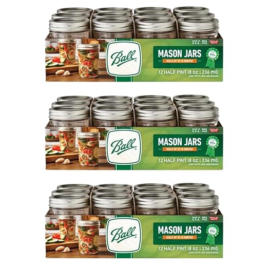 Ball Regular Mouth Glass Mason Jars with Lids and Bands, Used for Canning (Half Pint, 8 Ounce (Pack of 36)) by BallJar