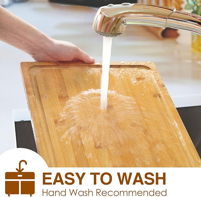 Extra Large Cutting Board, 17.6" Bamboo Cutting Boards for Kitchen with Juice Groove and Handles Kitchen Chopping Board for Meat Cheese board Heavy Duty Serving Tray, XL, Empune (Pack of 2) - Image 6