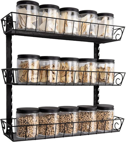 SWOMMOLY Adjustable Wall Mount Spice Rack, 3-Tier Dual-use (Multi-use) Organizer, Black by SWOMMOLY