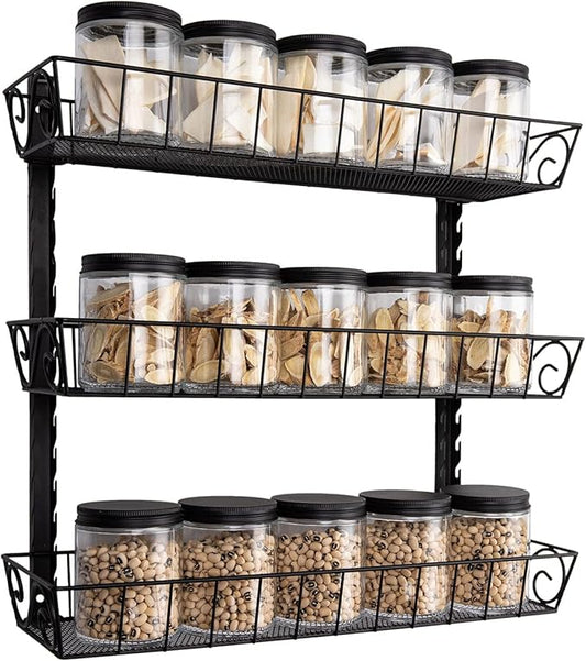 SWOMMOLY Adjustable Wall Mount Spice Rack, 3-Tier Dual-use (Multi-use) Organizer, Black by SWOMMOLY
