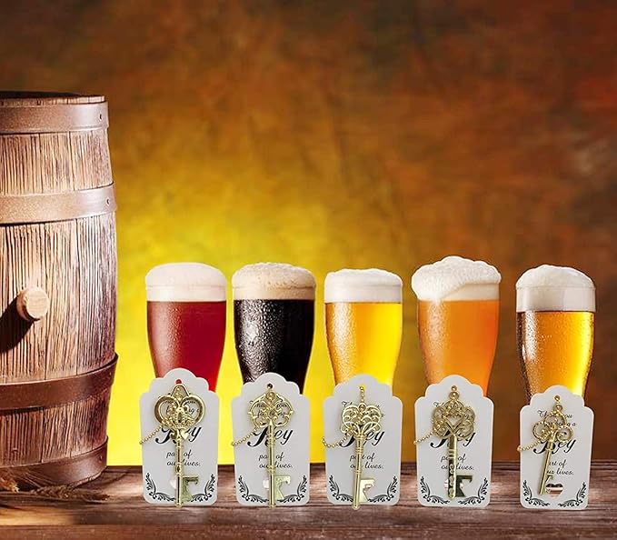 WODEGIFT 50 PCS Key Bottle Openers,Bridal Shower Favors,Rustic Wedding Favors,Gifts,Decorations or Souvenirs for guests Bulk ,Bridal Shower Party Favors with Card Tag and Chains (Gold) - Image 6