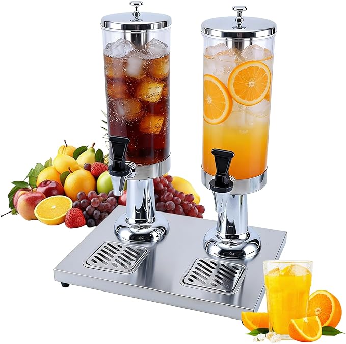 2-Gallon Drink Dispenser with Stainless Steel Drip Tray - Party Beverage Juice Lemonade Iced Tea Water Dispenser for Church Events, Catering, Family Gatherings & Outdoor (SILVER)