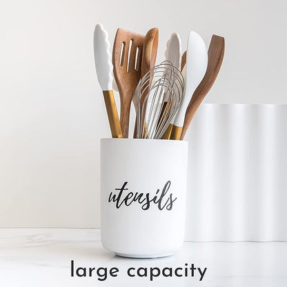 STYLED SETTINGS White Utensil Holder for Countertop - Rustic Farmhouse Organizer for Extra Large Utensils - Heavy and Durable Utensil Holder for Modern Farmhouse Decor and Kitchen Accessories - Image 4
