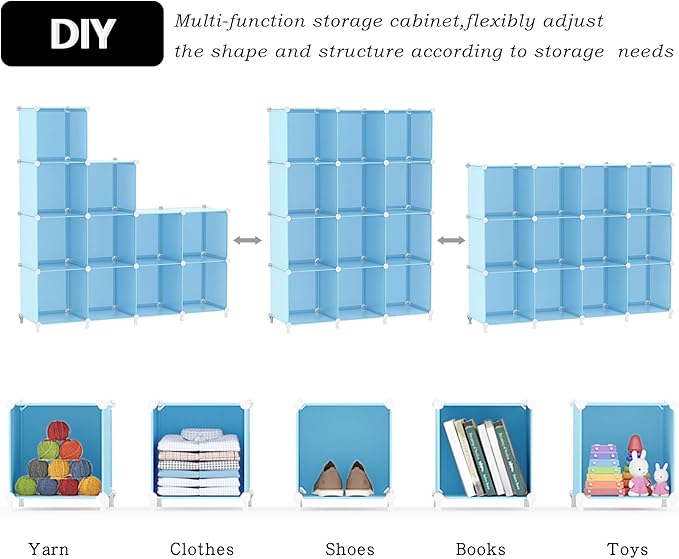AWTATOS Cube Storage Organizer Protable Closet Organizers and Storage for Kids DIY Stackable 12 Cube Storage Shelves Clothes Organizer for Bedroom, Home, Blue - Image 7
