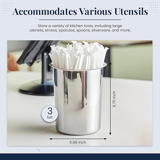 OCS Parts 6.75-Inch Kitchen Utensil Holders | Set of 3 | Stainless Steel Dishwasher Safe Kitchen Countertop Organizers - Image 2
