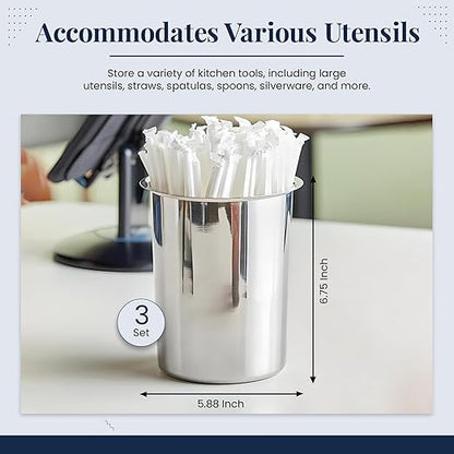 OCS Parts 6.75-Inch Kitchen Utensil Holders | Set of 3 | Stainless Steel Dishwasher Safe Kitchen Countertop Organizers - Image 2