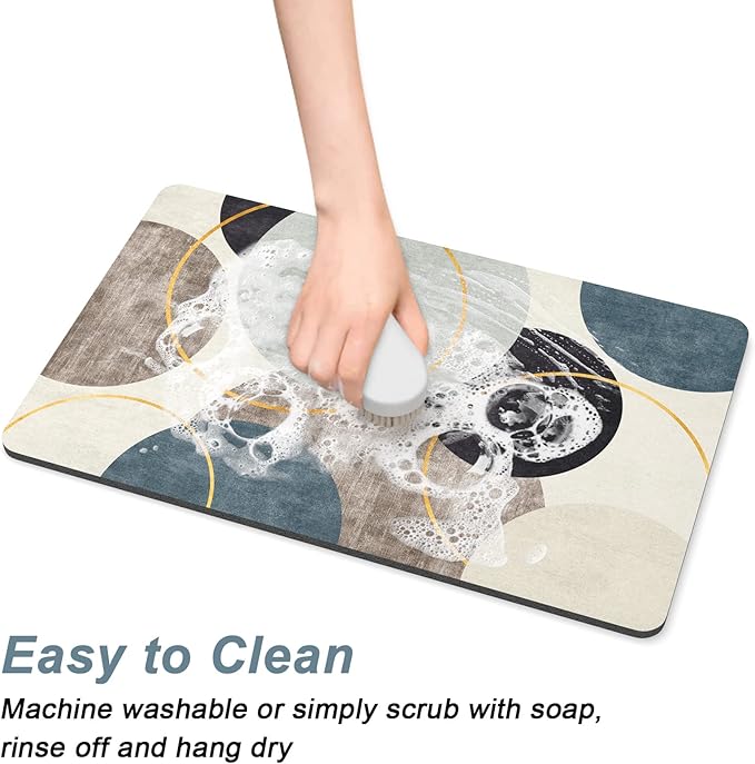 Rnivvi Coffee Mat, 12" x 19" Cute Boho Theme Coffee Bar Mats for Espresso Machine Station Accessories and Organizer, Hide Stain Rubber Backed Absorbent Dish Drying Pad for Kitchen Counter, Circle - Image 5
