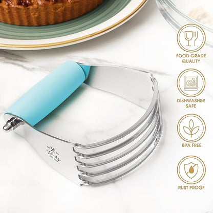 Zulay Kitchen Dough Blender Top Professional - Stainless Steel Pastry Cutter, Heavy Duty Dough Cutter With Blades, Pastry Blender And Butter Cutter - Pastry Cutter For Baking (Blue) - Image 2