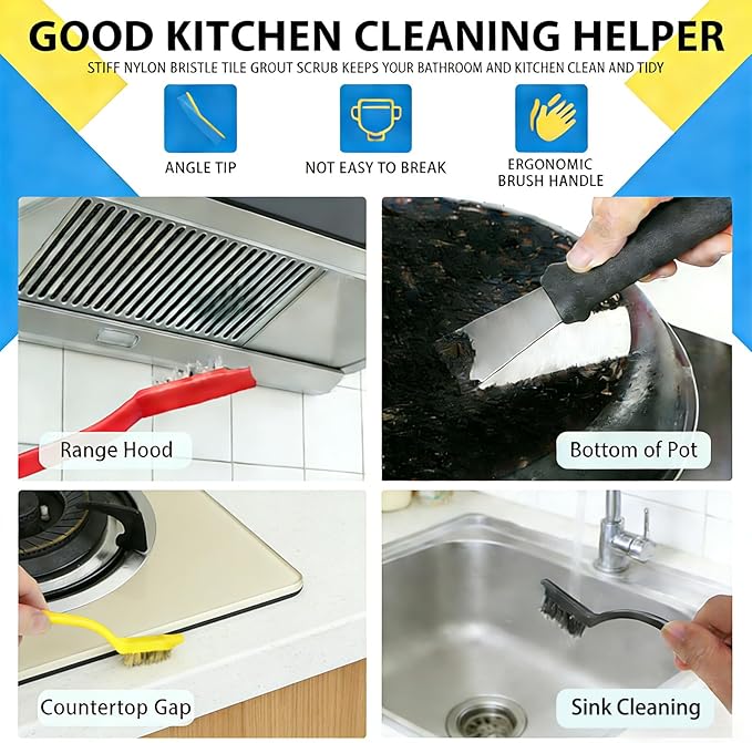 Crevice Cleaning Brush Set (12 Pack) – Hard Bristle Gap Cleaning Tool for Window Tracks, Grout & Bathroom Corners – Thin Deep Cleaning Brush for Kitchen Sink, Sliding Door Tracks & Tight Spaces - Image 7