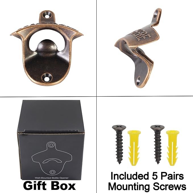 Old Style Wall Mounted Bottle Opener, Antique Copper Outdoor Beer Top Opener Wall Mounted Bottle Cap Opener for Beer Lovers Gifts (Pack of 5) - Image 5