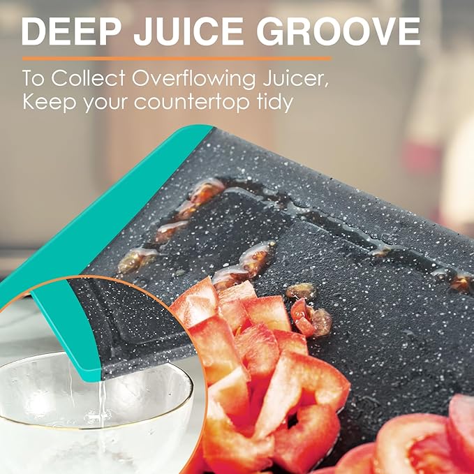 Extra Large Cutting Boards, Plastic Cutting Boards for Kitchen (Set of 3) Cutting Board Set Dishwasher Chopping Board with Juice Grooves Easy-Grip Handles, Turquoise, Empune - Image 5