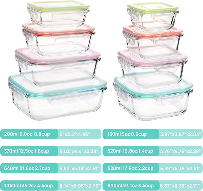 Vtopmart 8 Pack Glass Food Storage Containers with Airtight Lids, Glass Meal Prep Containers, Lunch Containers for Microwave, Oven, Freezer and Dishwasher, BPA Free - Image 2