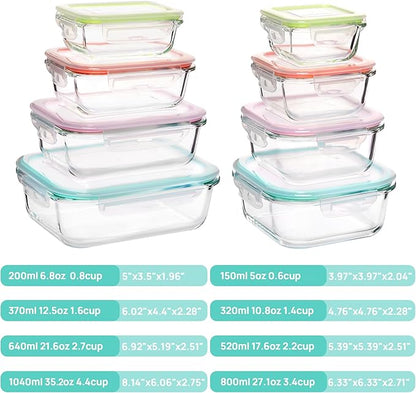 Vtopmart 8 Pack Glass Food Storage Containers with Airtight Lids, Glass Meal Prep Containers, Lunch Containers for Microwave, Oven, Freezer and Dishwasher, BPA Free - Image 2