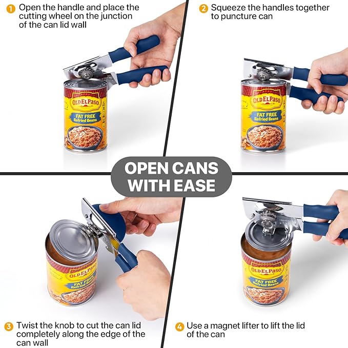 Can Opener Manual Heavy Duty, UHIYEE Hand Held Can Openers for Seniors with Comfort Grip Sharp Blade, Solid Steel Hand Manual Can Open with Magnet for Kitchen Camping, Blue - Image 7