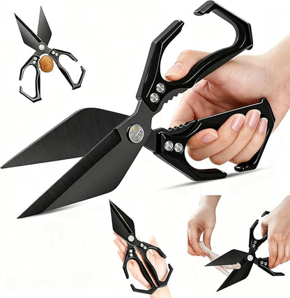 Multifunctional Heavy-Duty Kitchen Shears,Kitchen Shears for Cutting Chicken,Kitchen Scissors for Food, Japanese High-Carbon Steel Culinary Shears,for Chicken,Bone Cutting,Christmas Gifts (Pure Black)