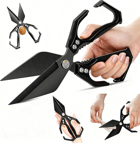 Multifunctional Heavy-Duty Kitchen Shears,Kitchen Shears for Cutting Chicken,Kitchen Scissors for Food, Japanese High-Carbon Steel Culinary Shears,for Chicken,Bone Cutting,Christmas Gifts (Pure Black)