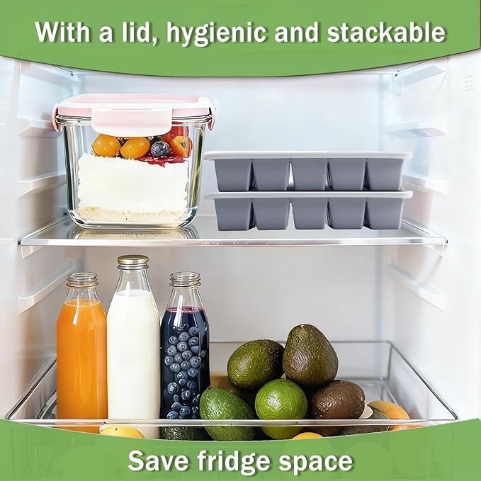 Ice Cube Trays for Freezer, 2 Pack Easy Release Slicone Ice Cube Tray with Lid, BPA Free Stackable Flexible Ice Molds 15 Square Reusable Ice Cubes for Whiskey, Baby Food, Iced Coffee (Grey) - Image 4