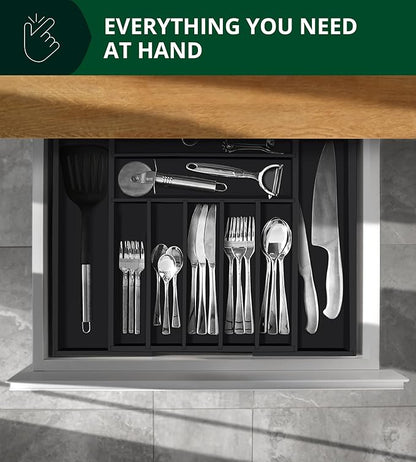 ROYAL CRAFT WOOD Luxury Bamboo Kitchen Drawer Organizer - Silverware Organizer - Utensil Holder and Cutlery Tray with Grooved Drawer Dividers for Flatware and Kitchen Utensils (9 Slot, Black) - Image 8